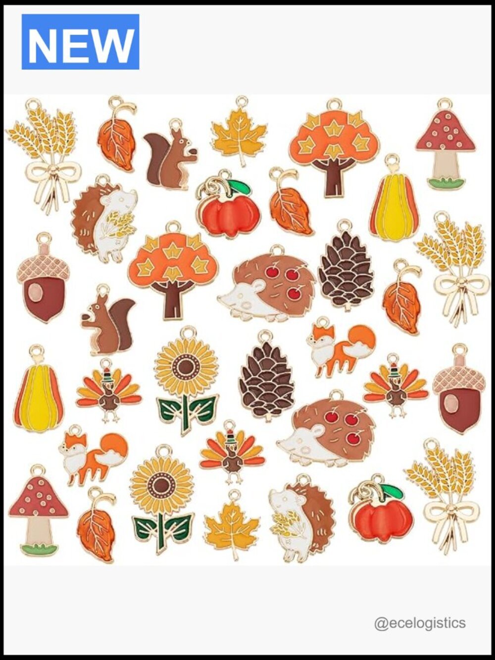 60pcs Fall Charms for Jewelry Making - Pumpkin Maple Leaf Squirrel